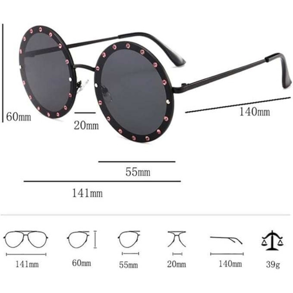 Rhinestone Sunglasses Round Circle Frame UV400 Protection Fashion Shades Lentes